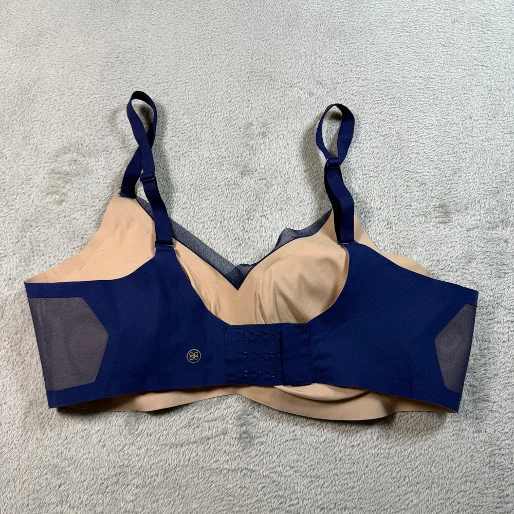 Honeylove Silhouette Bra Women XL Blue Wireless Seamless Mesh V-Neck Comfort
